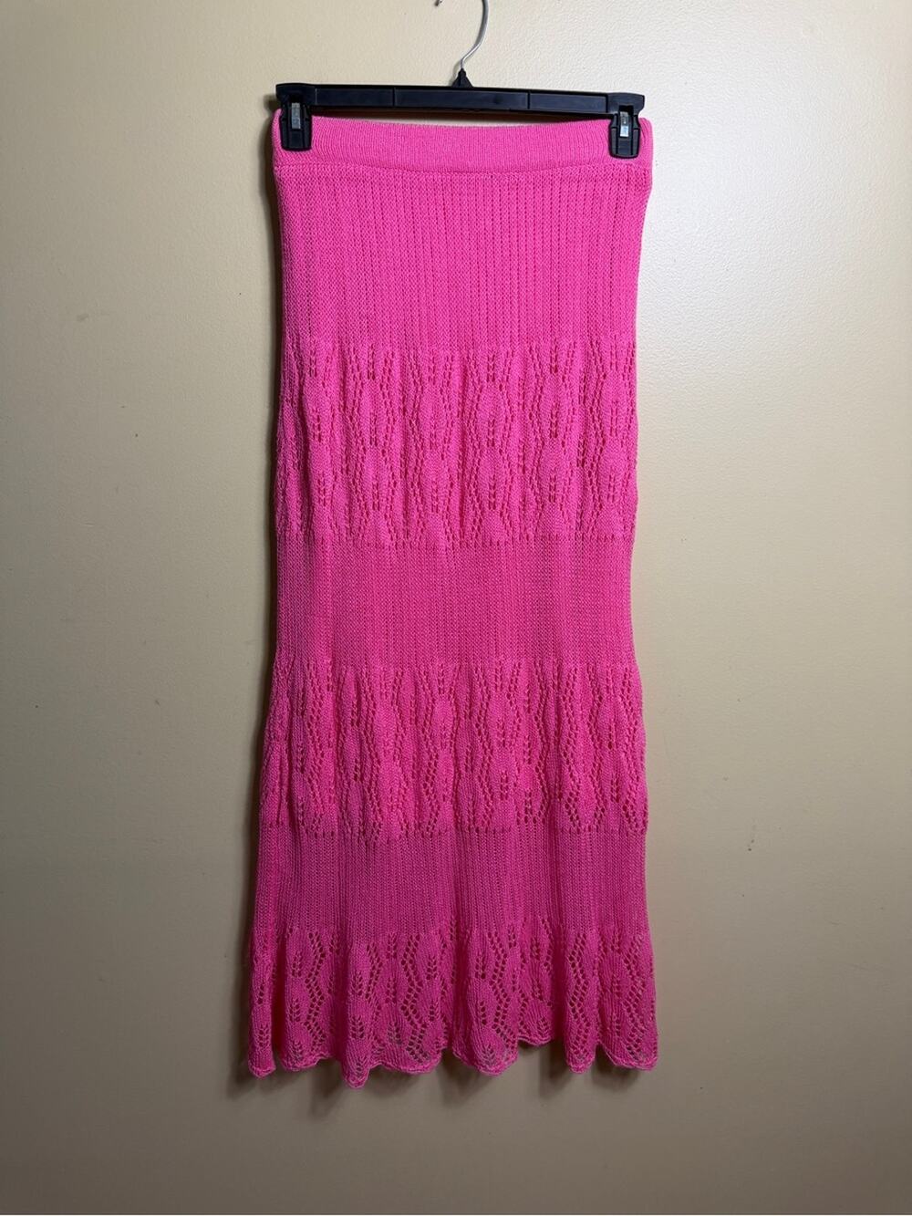 Lapis Pink Crochet Knit Maxi Skirt Small Coquette Romantic